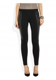Leather-paneled stretch-jersey leggings