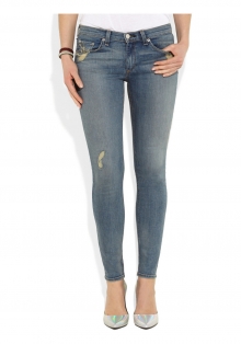 The Skinny distressed mid-rise jeans