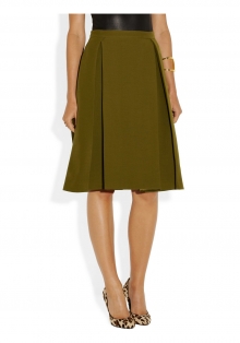 Pleated wool and silk-blend crepe skirt