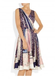 Printed silk-twill wrap-effect dress