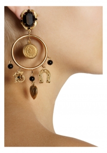 Sicilia gold-plated onyx and crystal charm earrings
