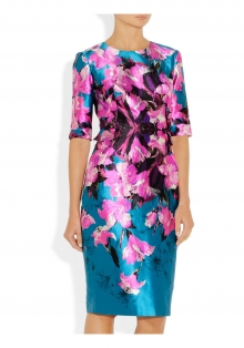 Floral-print cotton and silk-blend satin dress