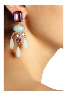 Gold-plated amethyst and amazonite clip earrings